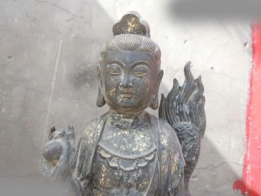 

17" China Bronze gild carved ride on dragon Kwan-yin buddha Sculpture statue