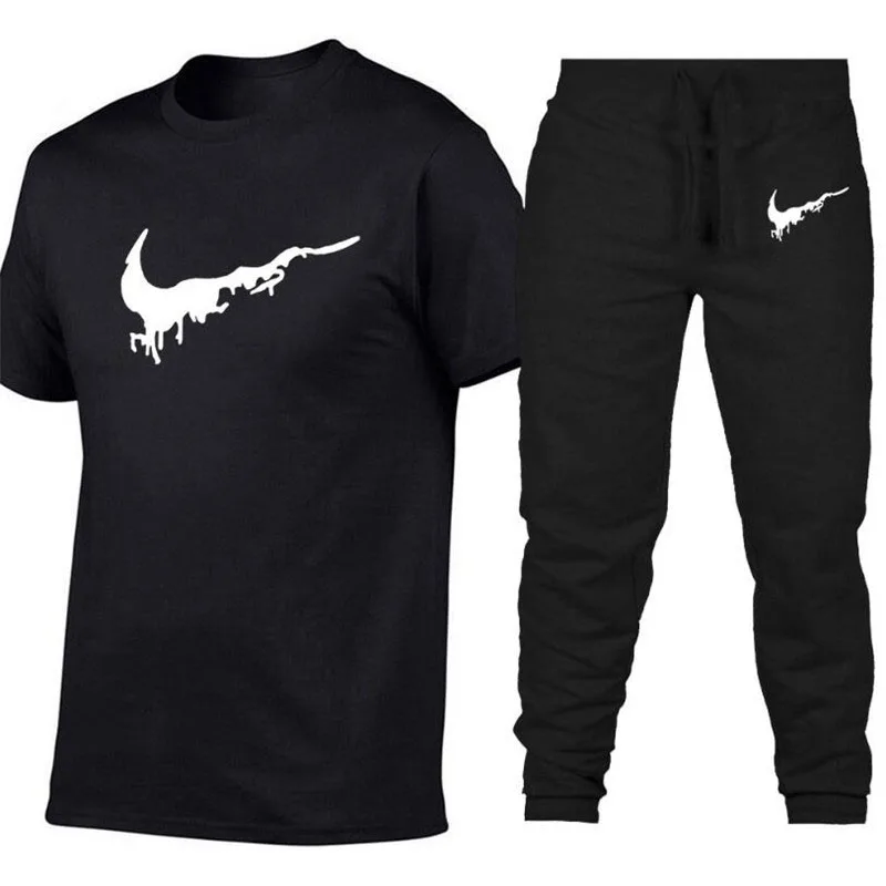 

Summer Hot Sale Men's Sets T Shirts+Pants Two Pieces Sets Casual Tracksuit Men 2019 Casual Tshirt Gyms Fitness Trousers Male