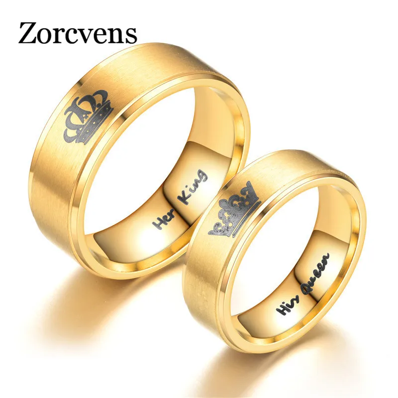 ZORCVENS 2018 New Gold Color King And Queen Stainless Steel Crown
