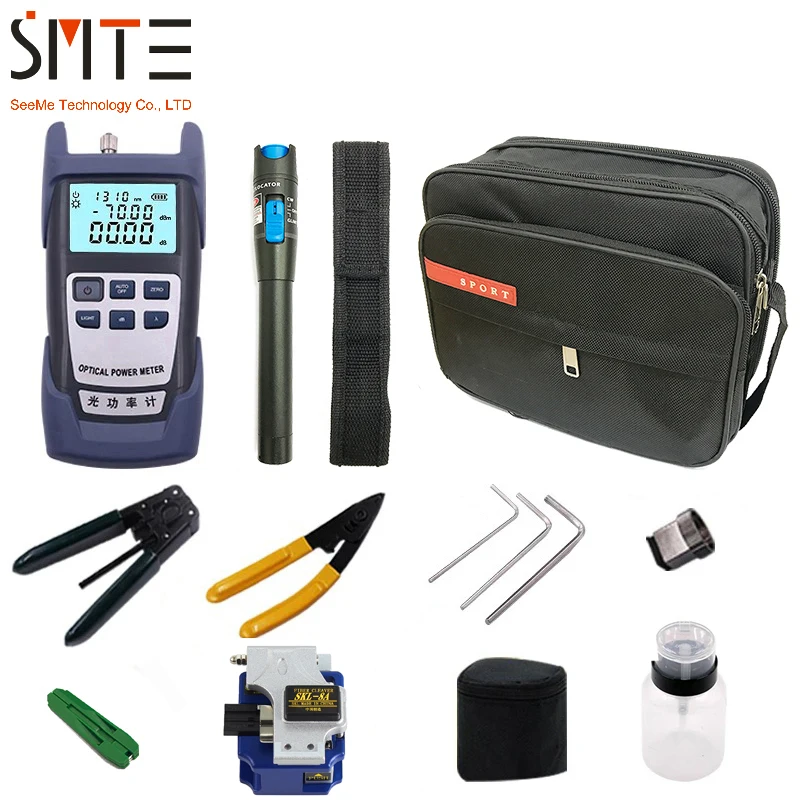 

12 PCS/set Fiber Optic FTTH Tool Kit with SKL-8A Fiber Cleaver and Optical Power Meter 5km Visual Fault Locator Wire stripper