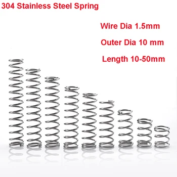

10PCS Y Type Spring 304 Stainless Steel Pressure Spring Wire Dia 1.5mm Outer Dia 10mm Length 10-50mm