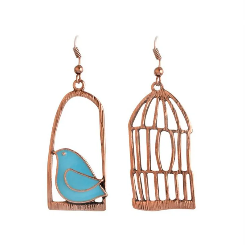 

Chic Style Rose Gold Color Oil Bird-Cage Lovely Drop Earrings For Women Fashion Brincos Peace Dove Bird Cage Dangle Earring Gift