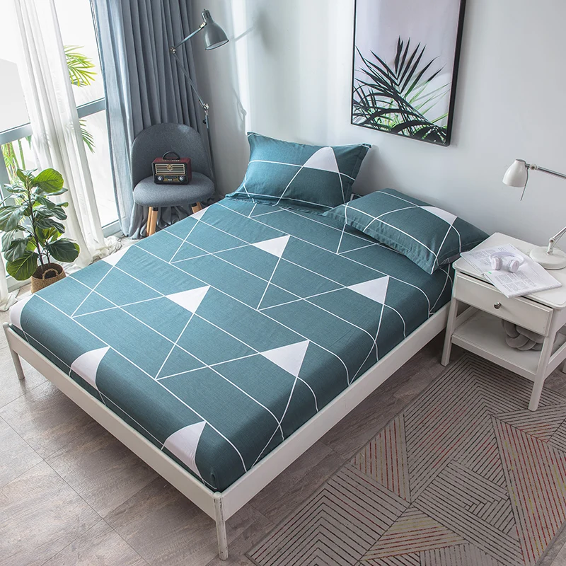 

Ins Modern Geometric Triangle Printed 100% Cotton Fitted Sheet 120*200cm,150*200cm,180*200cm Four Corner Elastic Band Bed Sheets