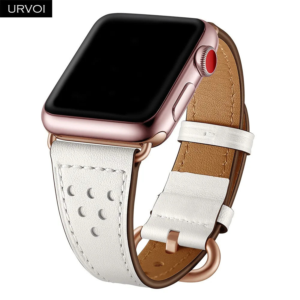 URVOI кожаный ремешок для apple watch серии 4 3 2 1 slim fit ремешок для iwatch классические цвета розового золота адаптер/пряжки 40 44 мм