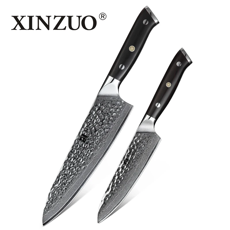 

XINZUO 2PCS Kitchen Knives Set Japanese Professional vg10 Chef Utility Knife Newest Damascus Steel Kitchen Knife Rosewood Handle