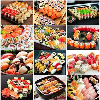 

Diamond Embroidery Food Rhinestones Mosaic DIY Diamond Painting Sushi Full Square Drill Needlework Restaurant Decor Cross stitch
