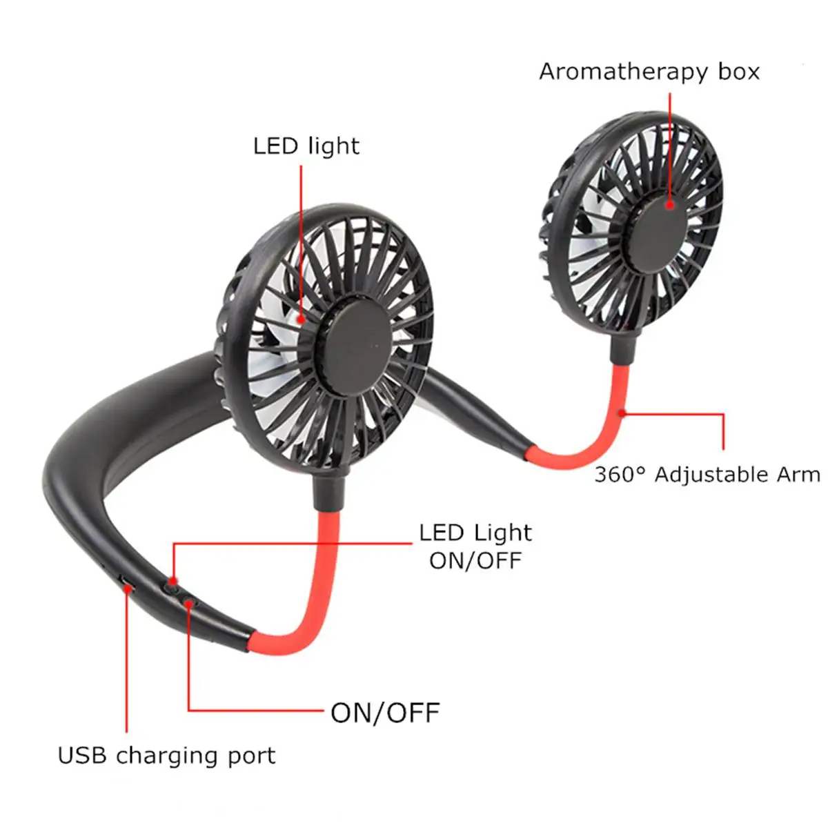 Светодиодный светильник для улицы, вентилятор для шеи, персональный портативный мини-вентилятор с двойной головкой, USB Перезаряжаемый охладитель воздуха для спорта