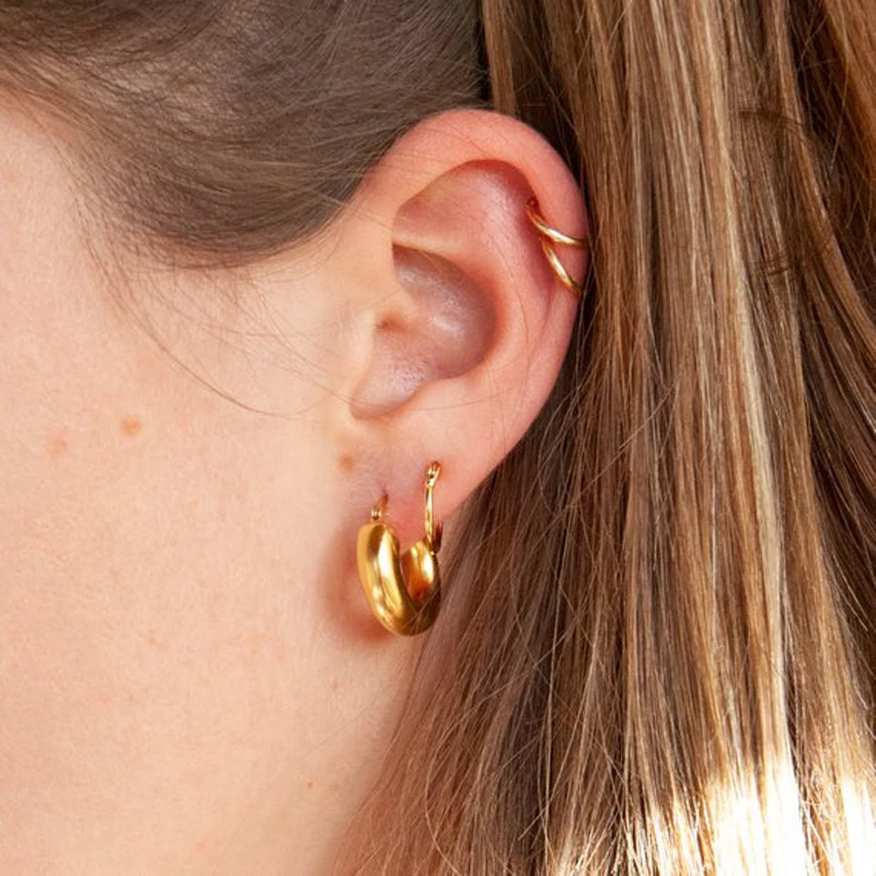 

2019 new classic popular earrings solid weight smooth 5*20mm earrings gold silver plated high polished smooth no stone jewelry