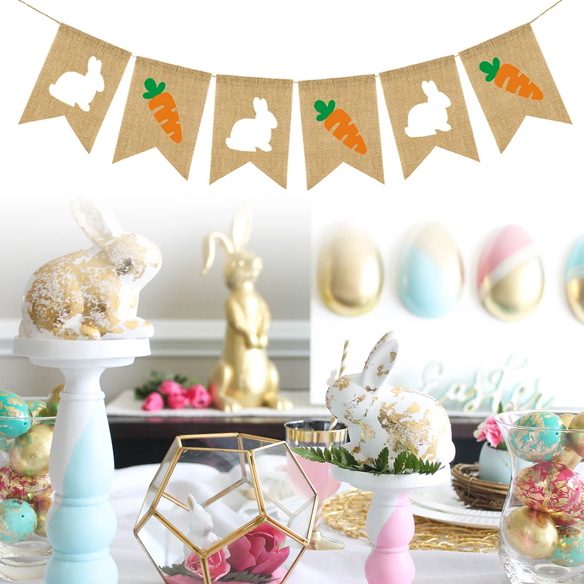1pc Banner Beautiful Decor Easter Swallowtail Flag Flag Rabbit Radish Printing Streamer for Birthday Party Festival