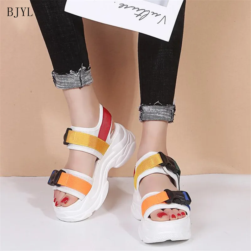 

BJYL 2019 New Fashion Women Platform Sandals Ladies Casual Peep-toe Wedges Shoes Woman Sandalias Mujer Black White B161