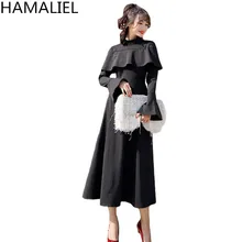HAMALIEL Осенняя шаль с оборками бальное платье длинное платье женское черное с длинными расклешенными рукавами винтажная накидка стоячий воротник вечерние платья