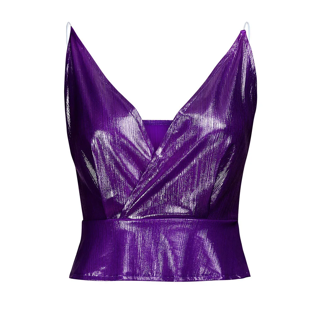 Purple Ruched майка без рукавов топы Для женщин летний топ уличная глубокий v-образным вырезом, завернутый Майка-топ элегантный топ без рукавов@ 30 - Цвет: Purple
