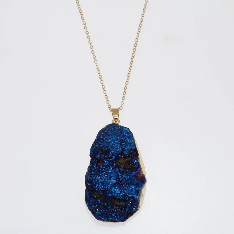 Мода нерегулярный натуральный камень синий белый кварц кристалл кулон ожерелье s цепь ожерелье ювелирные изделия