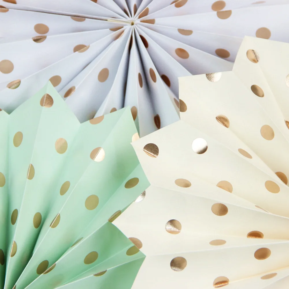 gold poil polka dot paper fan (5)