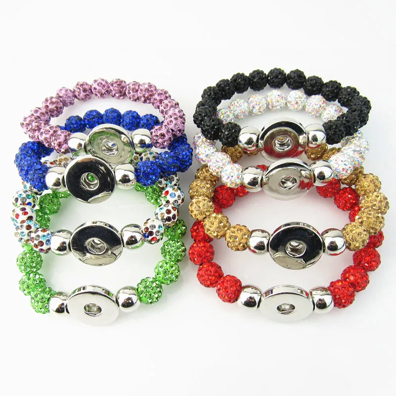 Wholesale mix color rhinestone handmade snap jewelry elastic snap button bracelet 18mm ginger