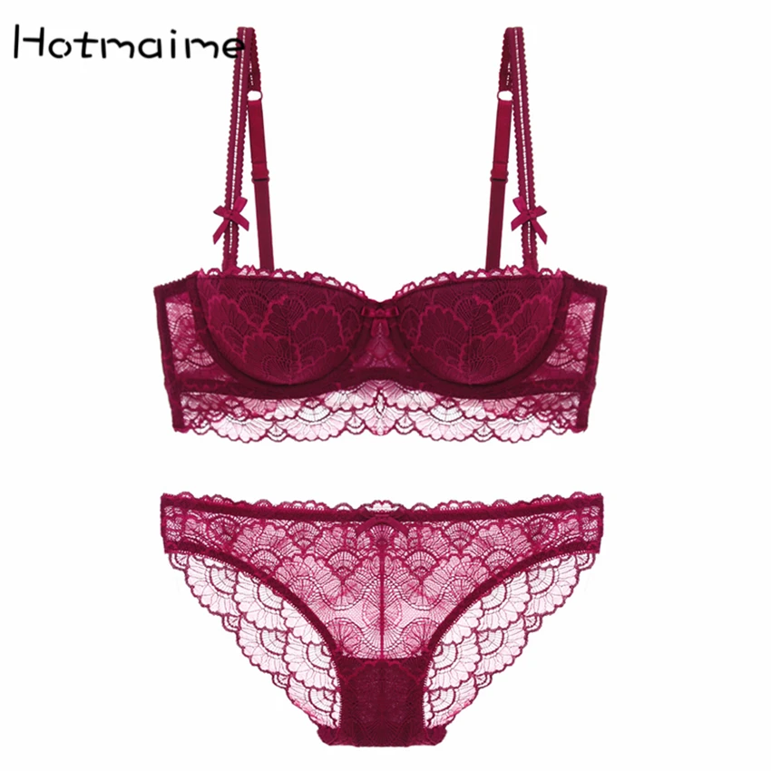Fashion autumn and winter women's sexy lace underwear padded bra set