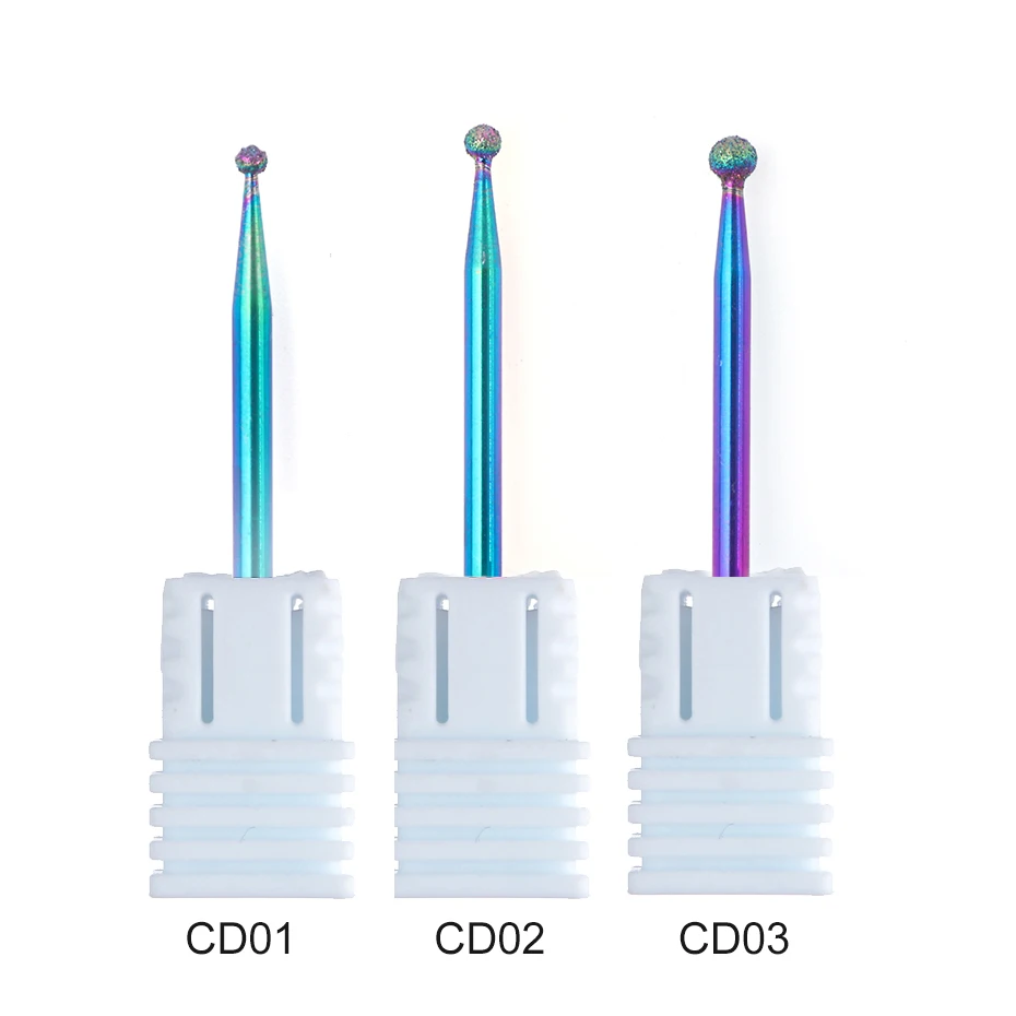 Сверло с алмазным напылением и сверлами для ногтей Радужное покрытие карбида кутикулы фрезер Электрический шлифовальный инструмент для маникюра и педикюра, фрезер CHCD01-27