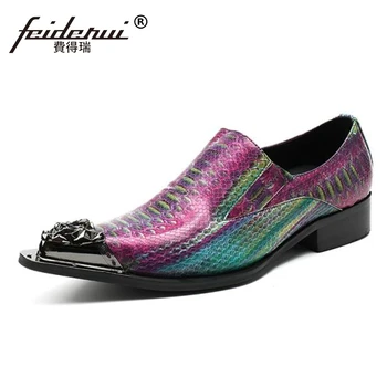 

Plus Size Luxury Pointed Toe Slip on Man Alligator Loafers Genuine Leather Metal Tipped Handmade Men's Runway Club Shoes SL30