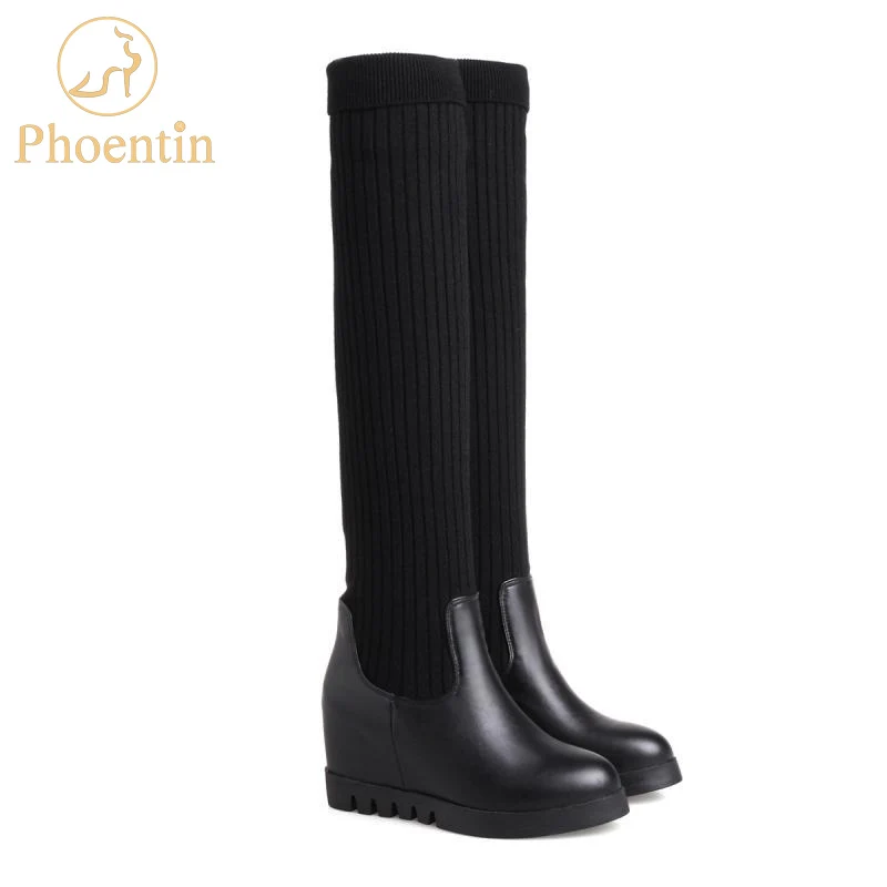 

Phoentin overknee platform boots socks height increasing heel women's winter shoes sexy stretch fabric girl boots footwear FT206