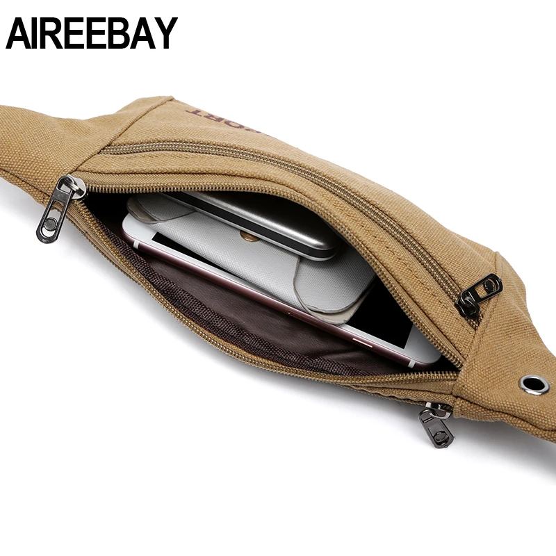 AIREEBAY الرجال عارضة دائم فاني الخصر حزمة الخصر الذكور أكياس حزام قماش 2019 جديد الورك بوم حقيبة عسكرية الحقيبة ثلاثة سستة جيب AIREEBAY الرجال عارضة دائم فاني الخصر حزمة الخصر الذكور أكياس حزام قماش 2019 جديد الورك بوم حقيبة عسكرية الحقيبة ثلاثة سستة جيب