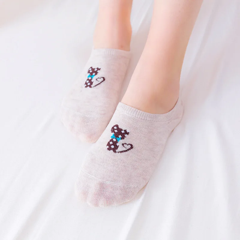 5 пар, женские хлопковые носки, милые Нескользящие нескользящие носки с рисунком кота, забавные женские носки, Тапочки