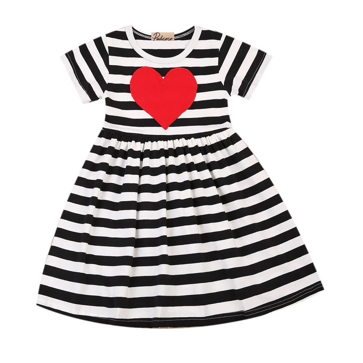 Toddler Baby Girls Kid Striped Casual Dress Cotton Short Sleeve O Neck Black and Red Dresses