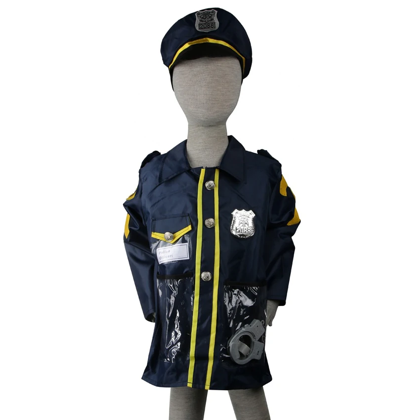 

5PCs Kids Police Uniform Cop Cosplay Costumes Water Proof Halloween Party Dress Baby Boys Jacket with Hat Toys Policeman Cloth
