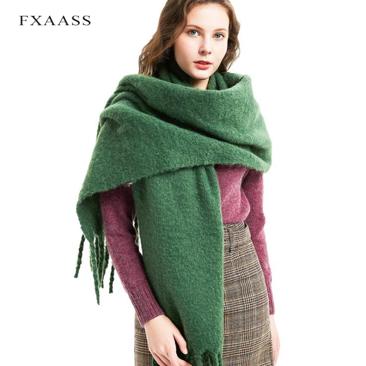 

FXAASS New Autumn Winter Solid Scarf Ladies Shawl Fashion Women Tassel Plaid Cashmere Scarves Thicken Warm Wholesale Pashmina