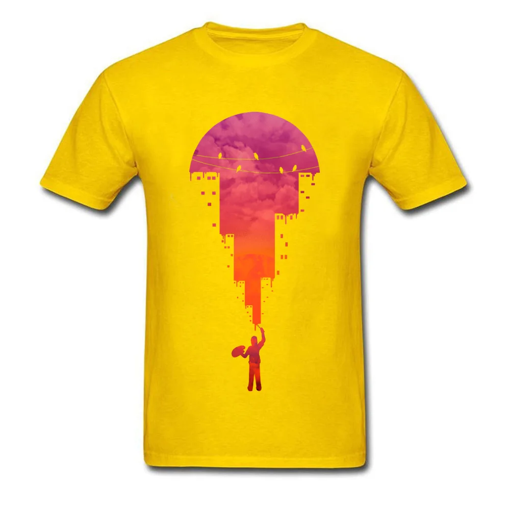 Design Sunset Painter Men T Shirt Faddish ostern Day Short Sleeve O Neck 100% Cotton Fabric Tees Slim Fit Tee Shirts Sunset Painter yellow