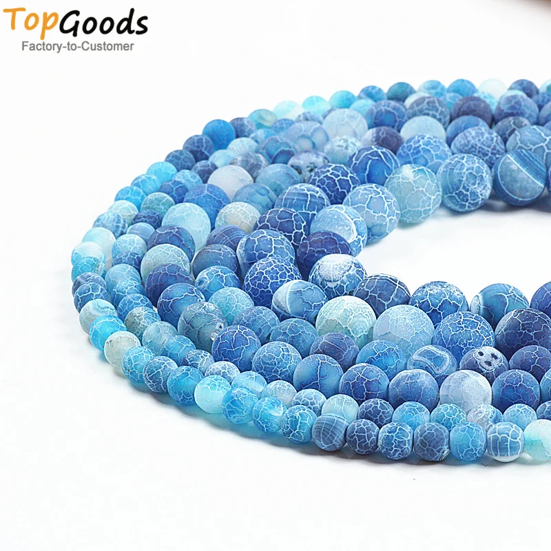 

TopGoods Natural Stone Beads Blue dull polish Agate Loose Frosted Onyx DIY Gift Bracelet Material 4 6 8 10mm For Jewelry Making