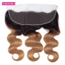 Эффектом деграде(переход от темного к светлые волосы Тело Волна Фронтальная застежка 13*4 бразильские не Реми волосы человеческих волос купольными и фронтальными париками часть T1B/27 30 99J бордовый Smoora