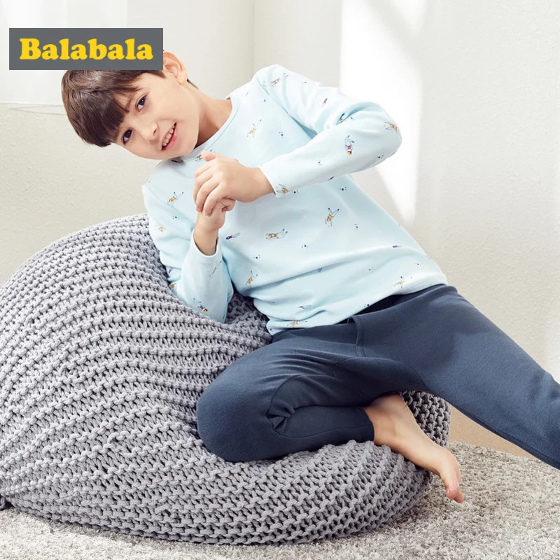 

Balabala Boys 2-Piece Printed Snug Cotton&Fleece Pjs Long Sleeved Crewneck Shirt + Pull-on Pants Set Teenage Boys Pajamas Set