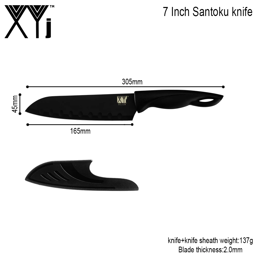 XYj Кливер кухонный нож Японский стальной нож шеф-повара Santoku фруктовое устройство резки овощей с крышкой для бытовой повара - Цвет: 7 Inch Santoku