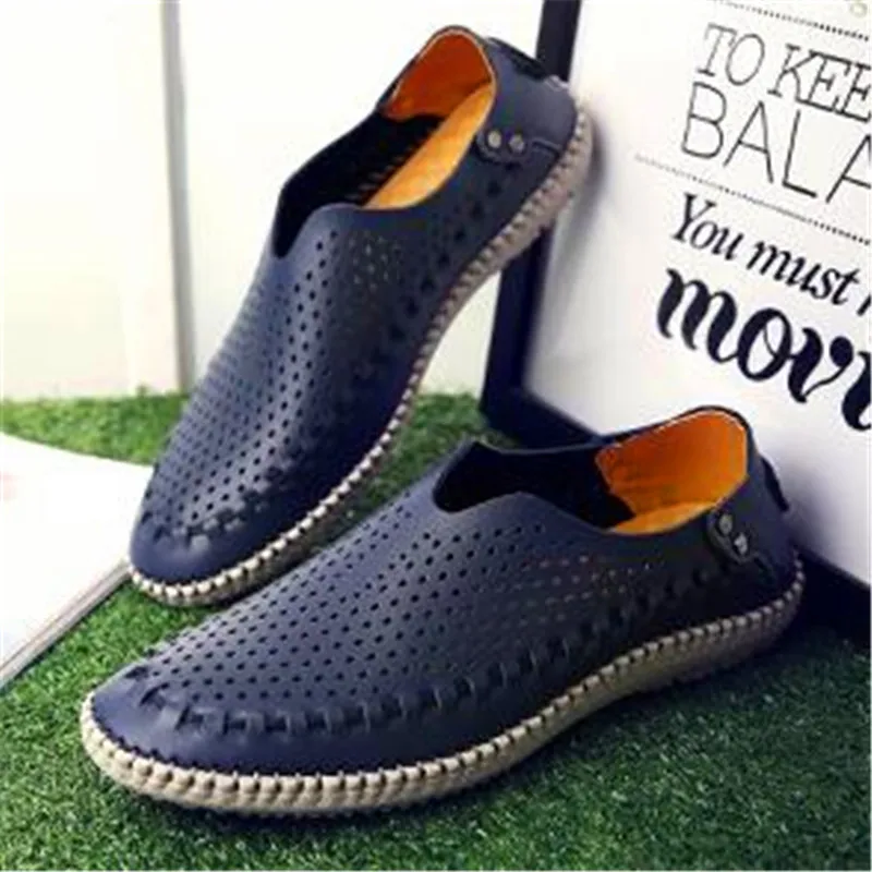 02 summer new men's hollow fashion casual breathable classic men's leather shoes - Цвет: 02