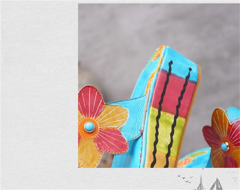 Summer New Flower Women Slippers National Blue Female Platform Shoes First Layer Cowhide Cool Women Wedges Heel Slides Sandals (18)