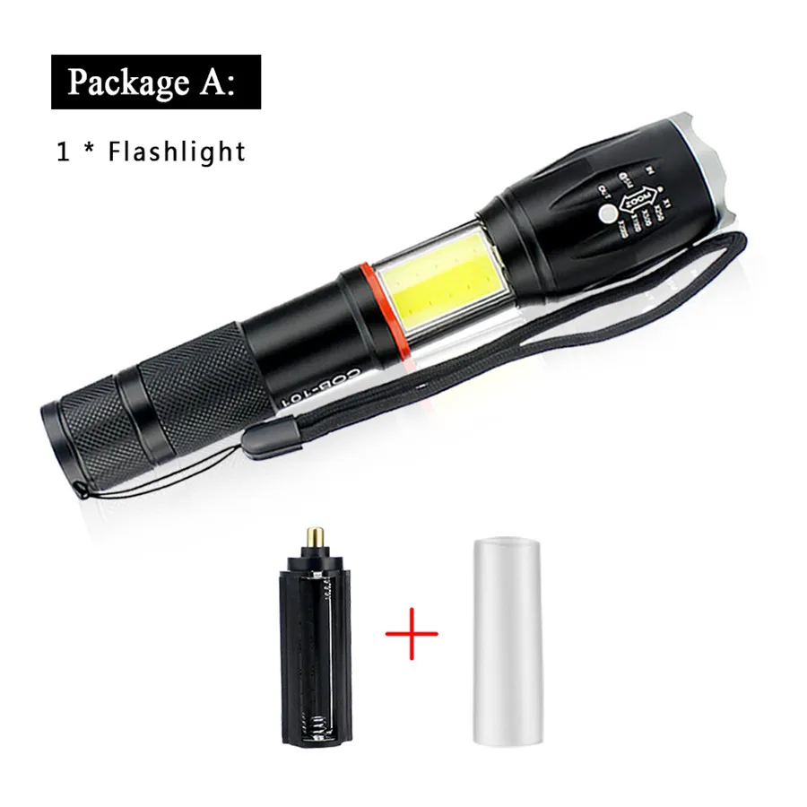 Мощный водонепроницаемый светодиодный фонарик, портативный светодиодный фонарь для кемпинга T6+ COB фонарь, фонарь для самообороны, тактический фонарь - Испускаемый цвет: Torch