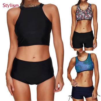 

2018 Women New Bikini Sports Two Pieces Swimsuit for Women High Neck Bathing Suit Tankini Bikinis Set Swimwear Biquini feminino