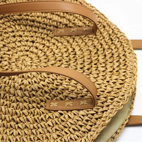 SMOOZA ручная работа тканая круглая женская сумка на плечо богемная летняя Соломенная пляжная сумка для путешествий шоппинг женская сумка из ротанга плетеная - Цвет: Хаки