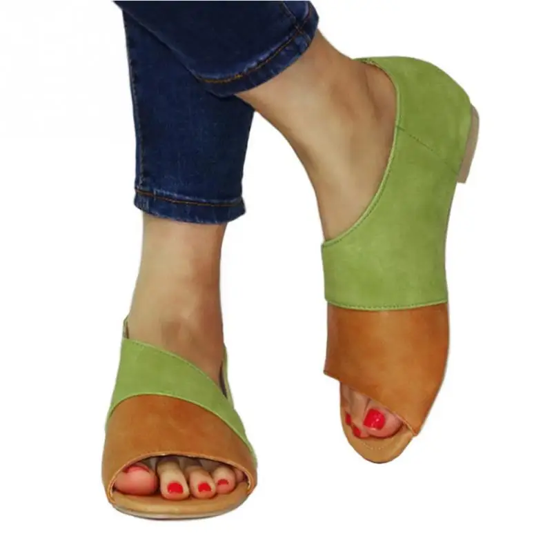 

Slip-on Beach Open Toe Breathable Women Sandals Summer Assorted Color Shoes Daily Walking Casual PU Leather Low Heel Flat