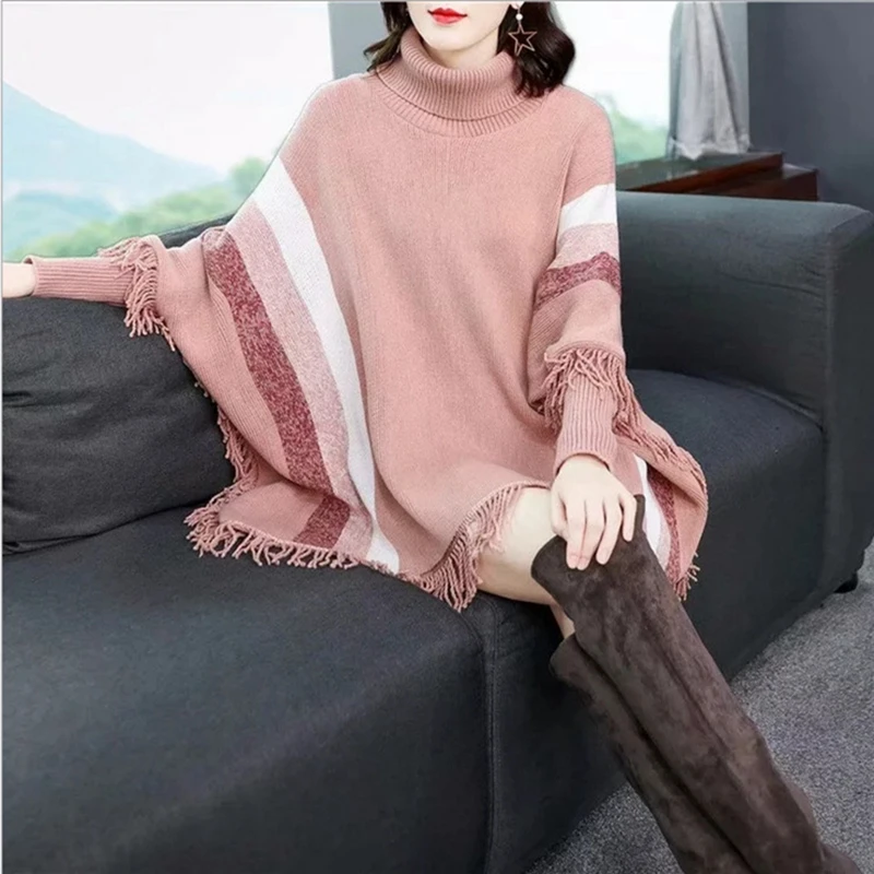 Tricoté Outwear Mode Chandail Poncho Et black Nouveau red Manteau Lady Chauve Gland Rayé Pull pink Haut Printemps Manches souris White Femmes Col D'hiver w0X8nOPk