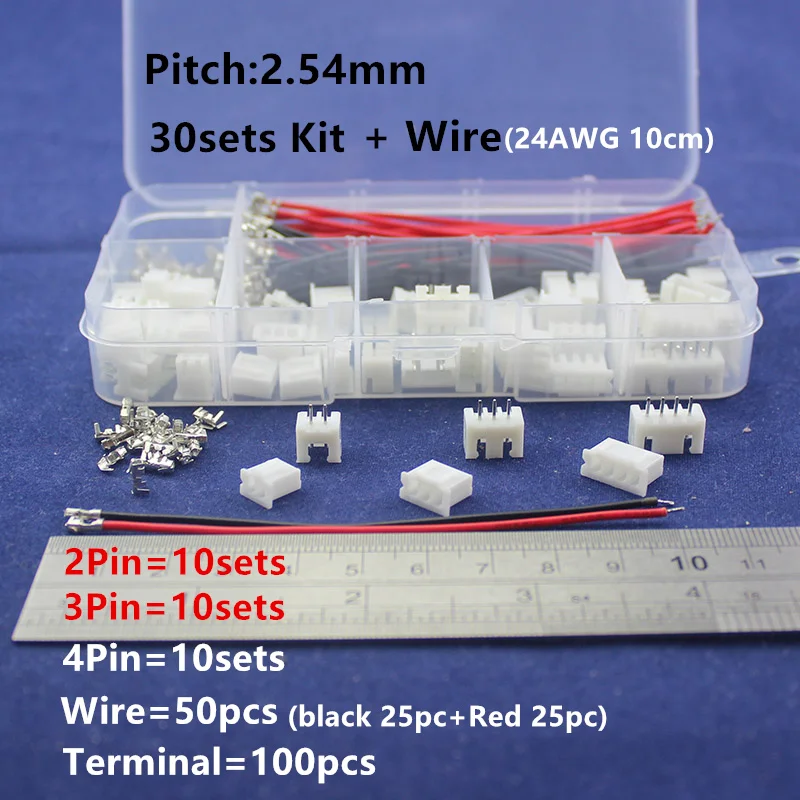 

2p 3p 4p 2.54mm Pitch Kit & 50pcs 24AWG 10cm wire in box Terminal / Housing / Pin Header Connector Wire Connectors Adaptor