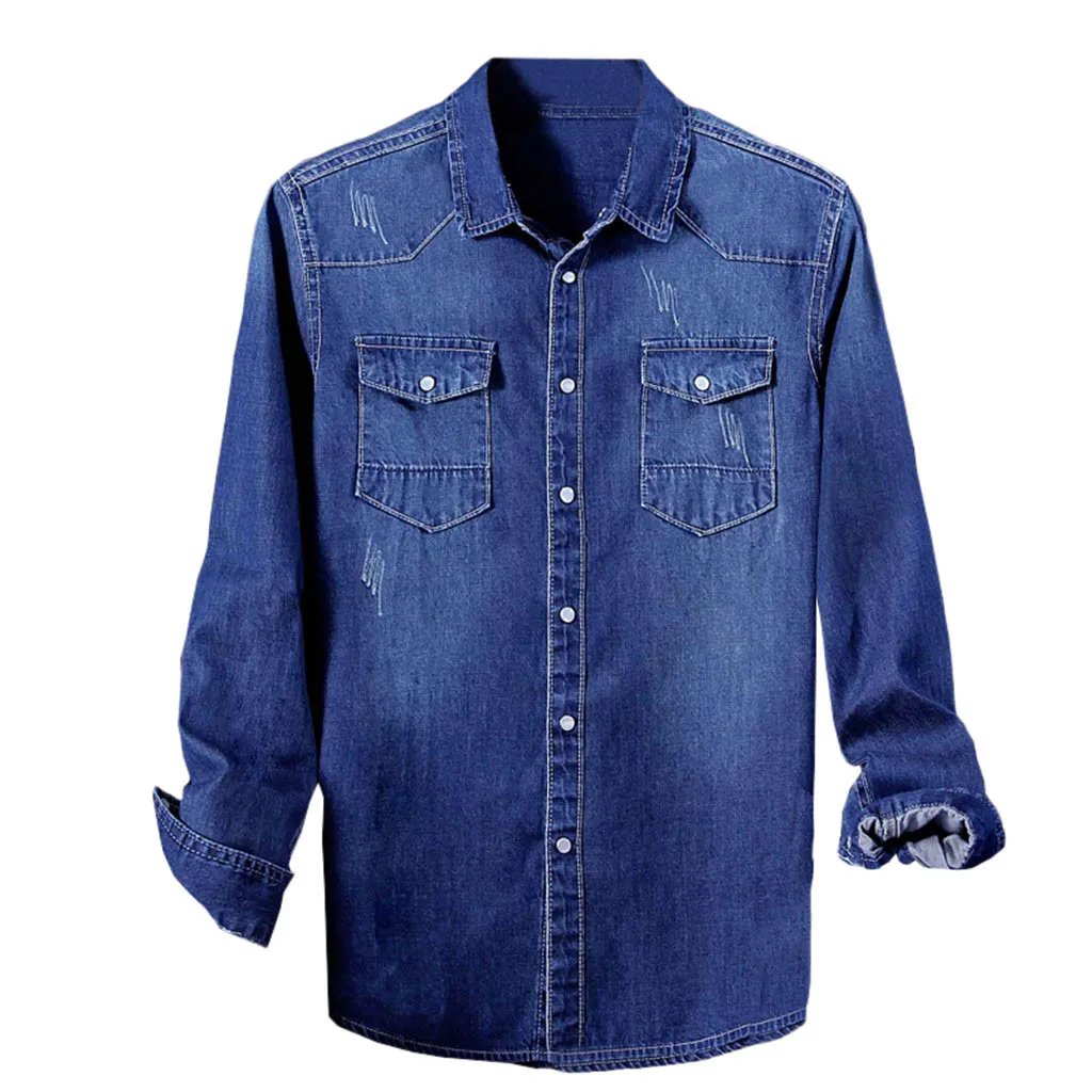 Новое поступление, мужские рубашки, мужские рубашки с длинным рукавом, Осень-зима, большие размеры, повседневные топы, блузки, джинсовые рубашки, camisa masculina#3 - Цвет: Тёмно-синий