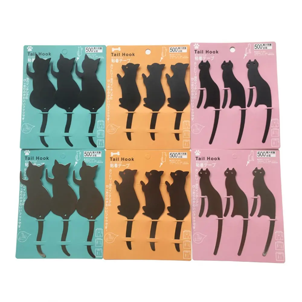 3PCS/set Modern Simple Metal Cat Wall Hooks Wood Wall Decorative Hook Hangers Accessory For Clothes Keys Sundries