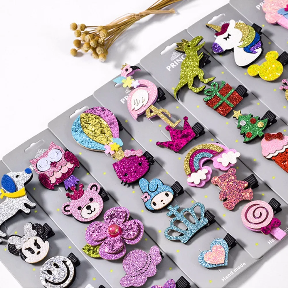5PCS/Lot Sequin Hair Clips for Girls Kids Women Hairpin Barrettes Cartoon Animal Hairgrip Headwear Accessories Drop Shipping