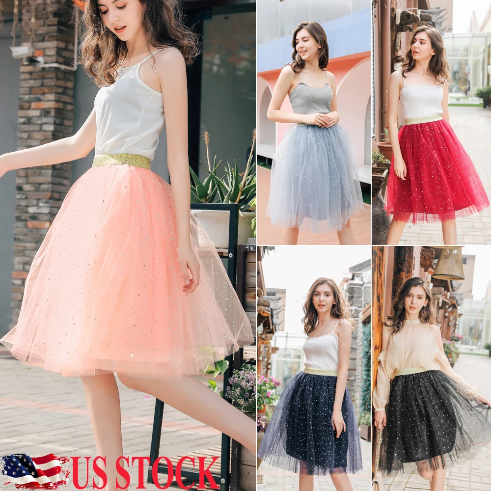 Tulle Skirts Womens Black Gray White Adult Tulle Skirt Elastic High Waist Midi Skirt Fashion Ball Gown Party Petticoat Hot