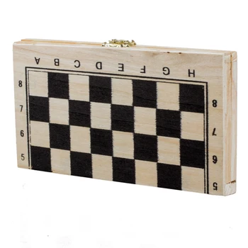 

Foldable Wooden Chessboard Travel Chess Set with Lock and Hinges--Ivory and Black Chess Pieces
