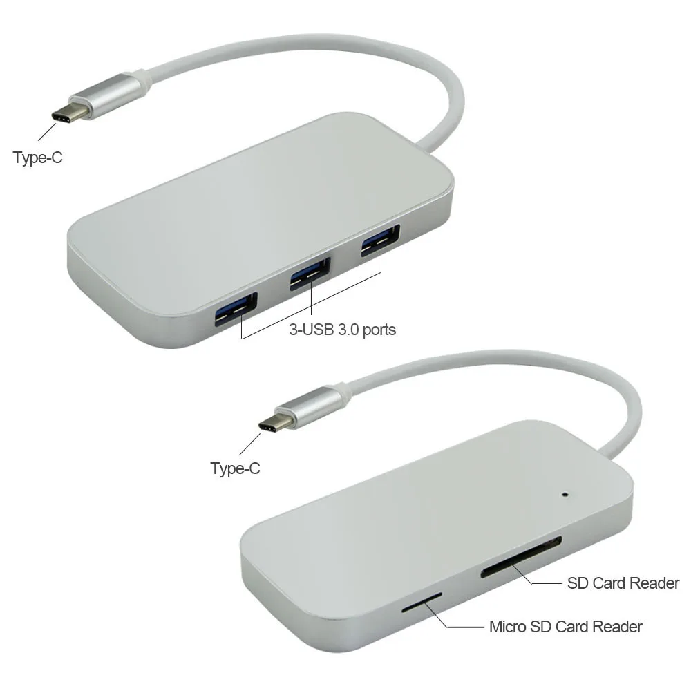 CHYI алюминиевый сплав Usb-c концентратор type C концентратор для Micro/sd кардридер+ 3 порта 3,0 порты многопортовый usb-адаптер адаптер для Macbook Pro