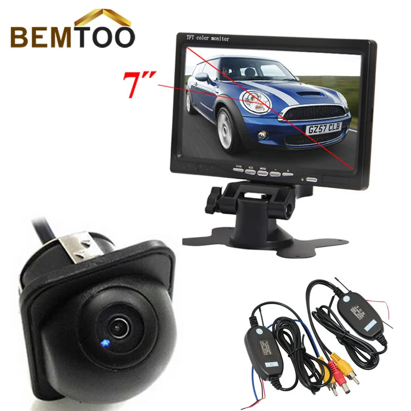 

BEMTOO 2.4G Wireless 7" TFT Color LCD 2 Video Input Monitor With 170 Wide Angle HD Night Vision Car Rear View Camera
