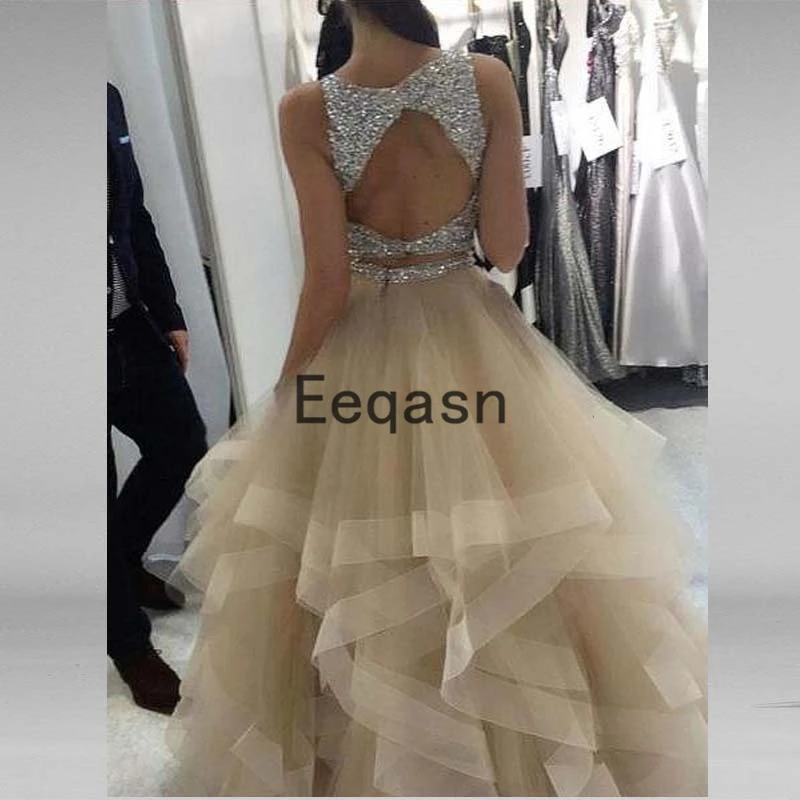 Vestidos de 15 anos, 2 предмета, с открытой спиной, пышные платья, многослойное нарядное Тюлевое платье для выпускного вечера, свадебные платья