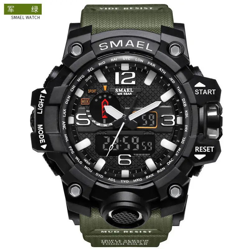 ArmyGreen Топ бренд класса люкс SMAEL аналоговые кварцевые часы для мужчин S Shock водонепроницаемые мужские спортивные часы светодиодный цифровой наручные часы Relogio Masculino - Цвет: ArmyGreen